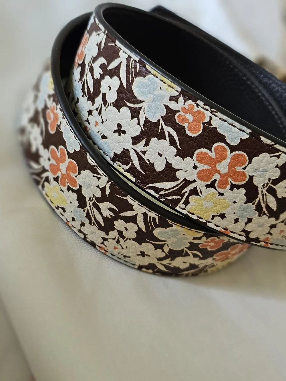 Tory Burch Reversible Logo Belt-chocolate with floral patterned